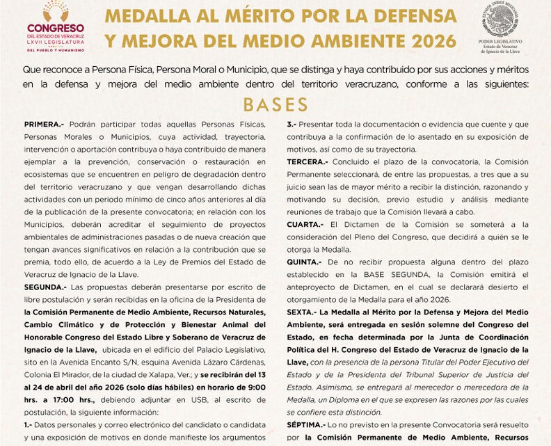 Convocatoria para Premio al Mérito Ambiental 2026